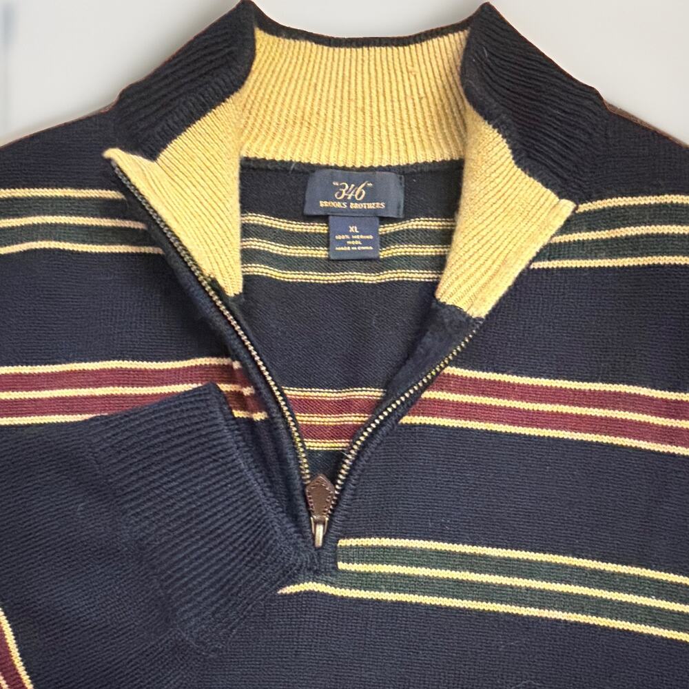 Brooks Brothers Extra Fine Wool Men Mock Sweater Lightweight 1/4 Zip Navy XL